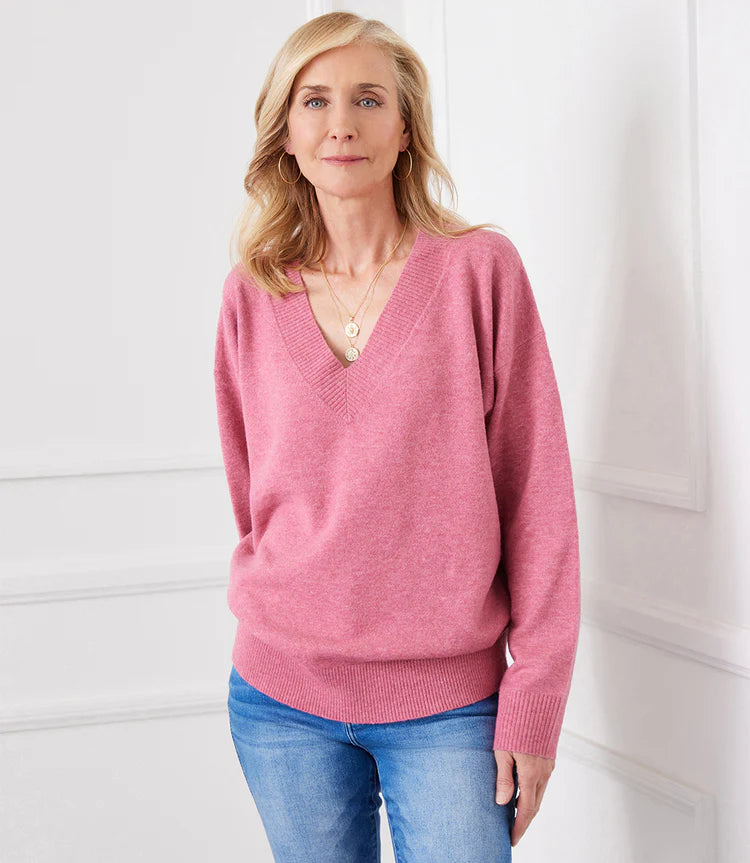 Oversized Pink V Neck Sweater