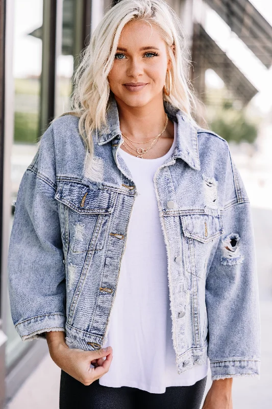 On Your Time Denim Blue Distressed Jacket