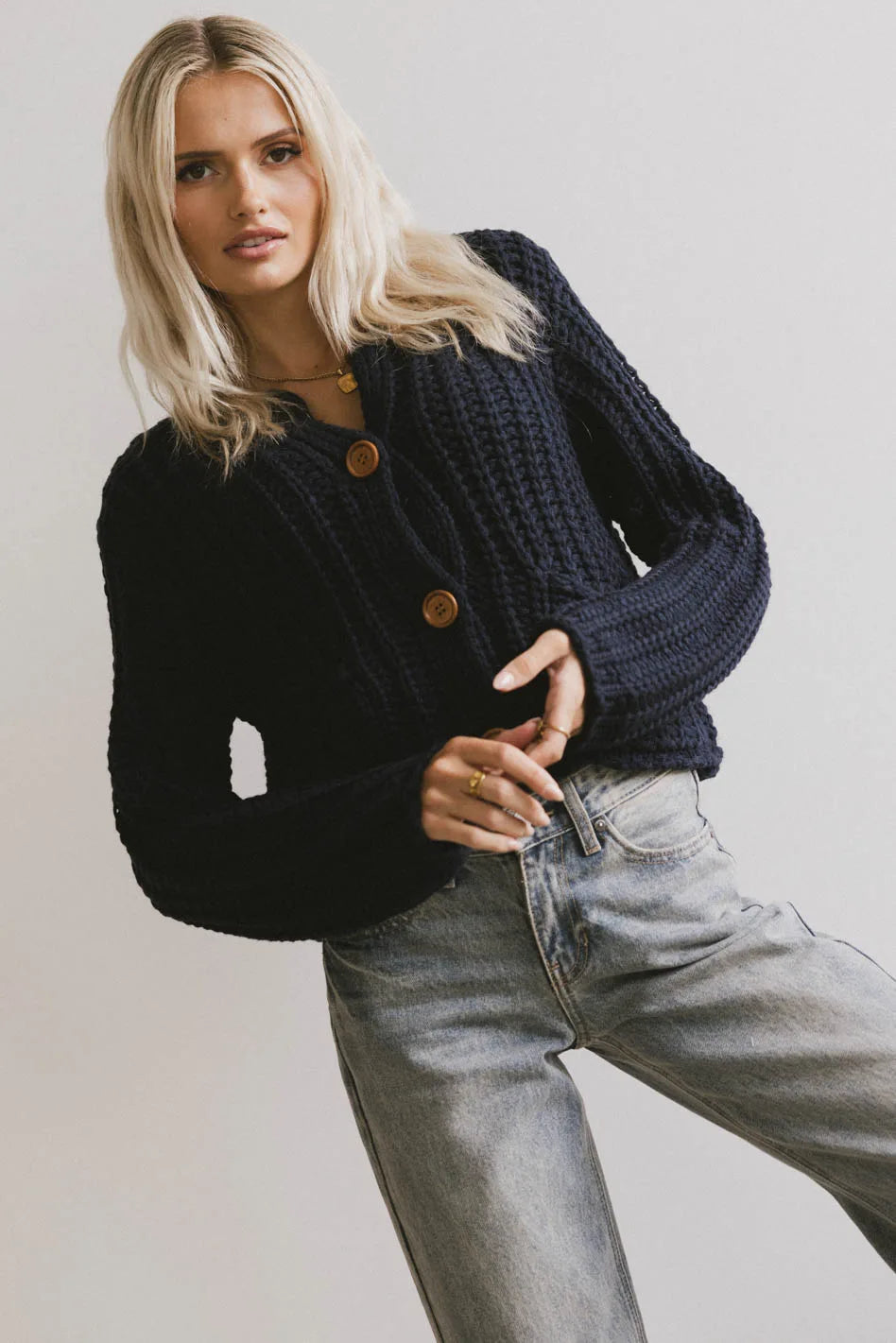 Luca Chunky Knit Sweater in Navy - FINAL SALE