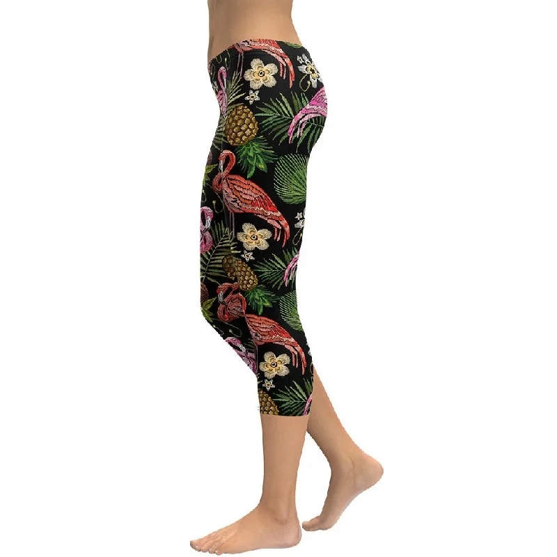 Embroidery Flamingo Capris