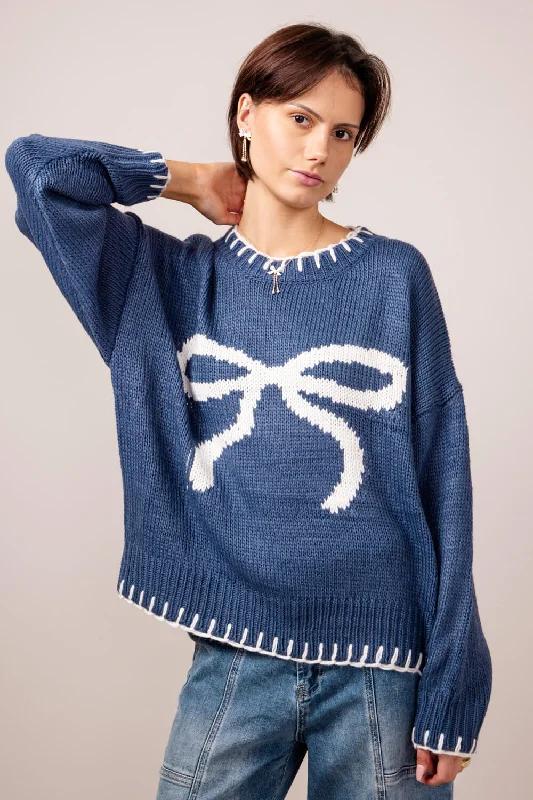 Bailey Rose Bow Sweater for Women in Midnight | BRW2936-MIDNIGHT