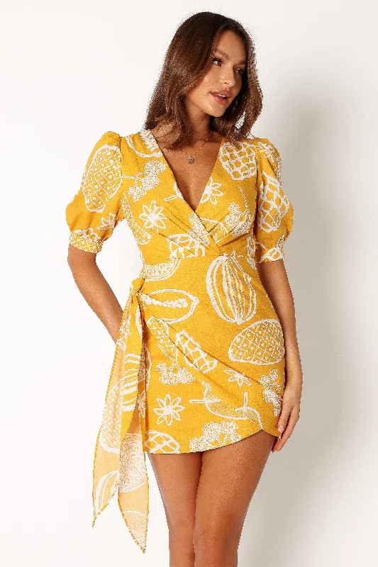 Silas Wrap Mini Dress - Yellow