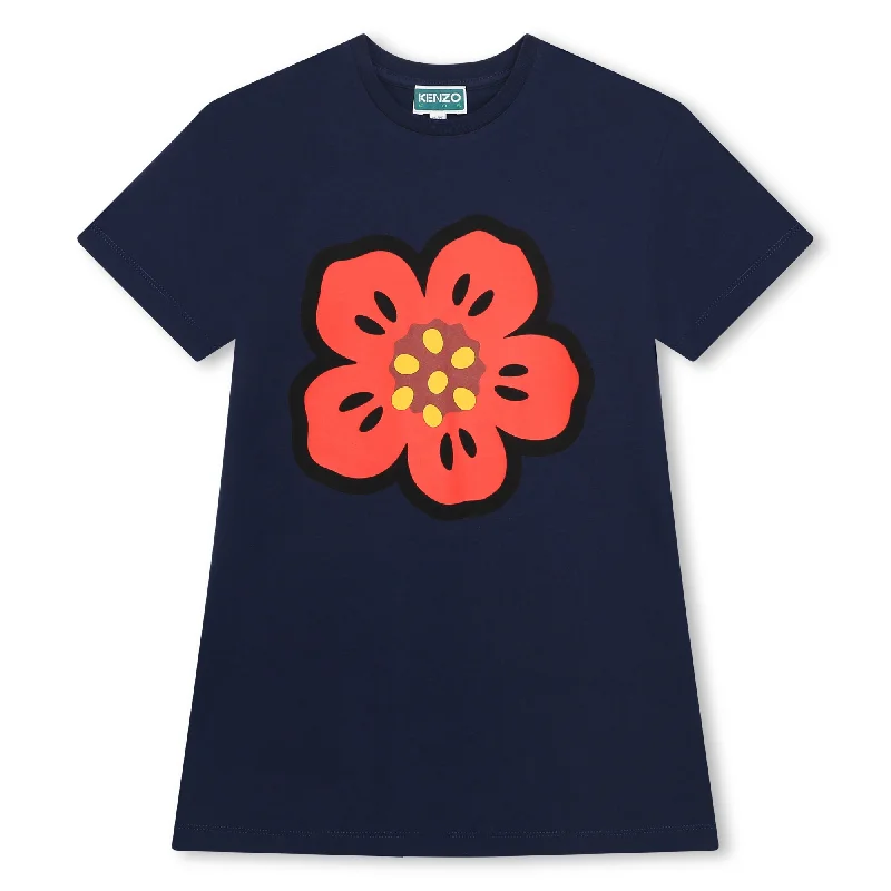 Navy Blue Boke Flower T-Shirt Dress