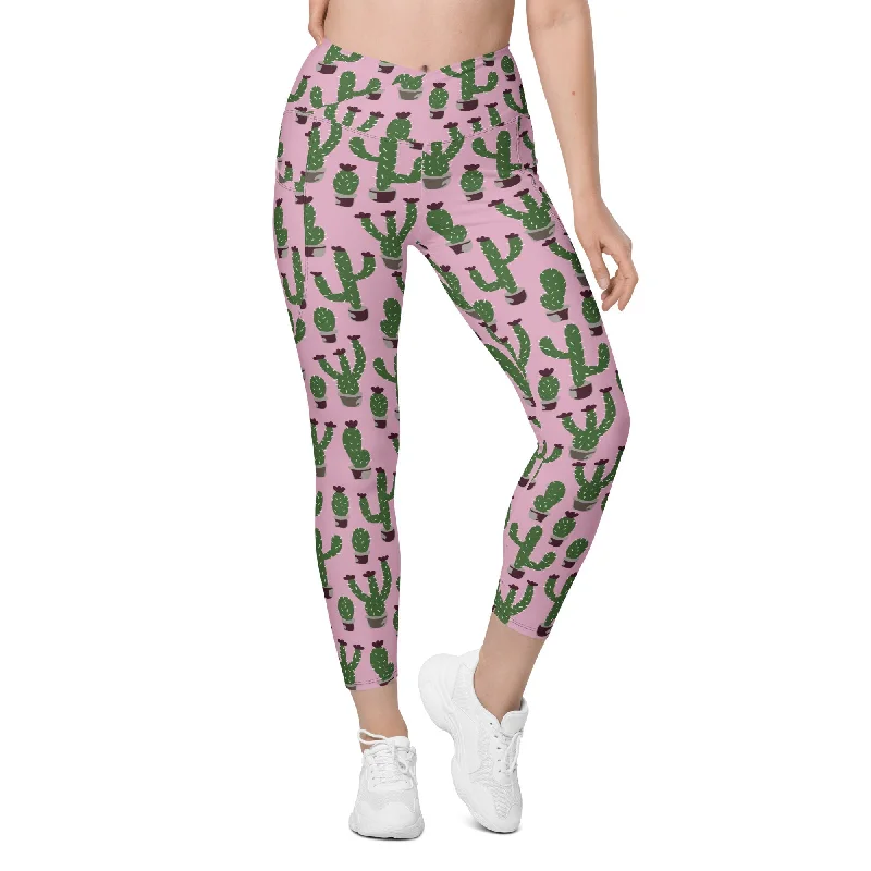 Cactus Love Crossover Leggings With Pockets