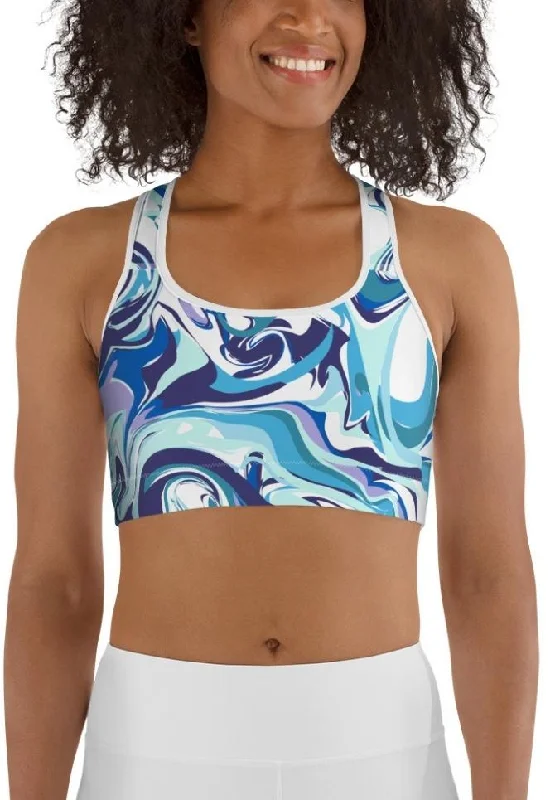 Vibrant Blue Marble Sports Bra