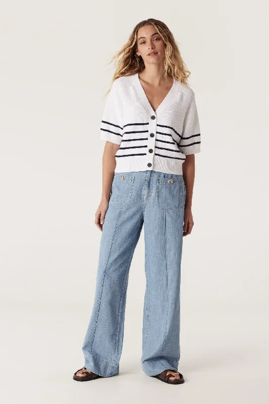 Riviera Cotton Knit Top - Navy Stripe