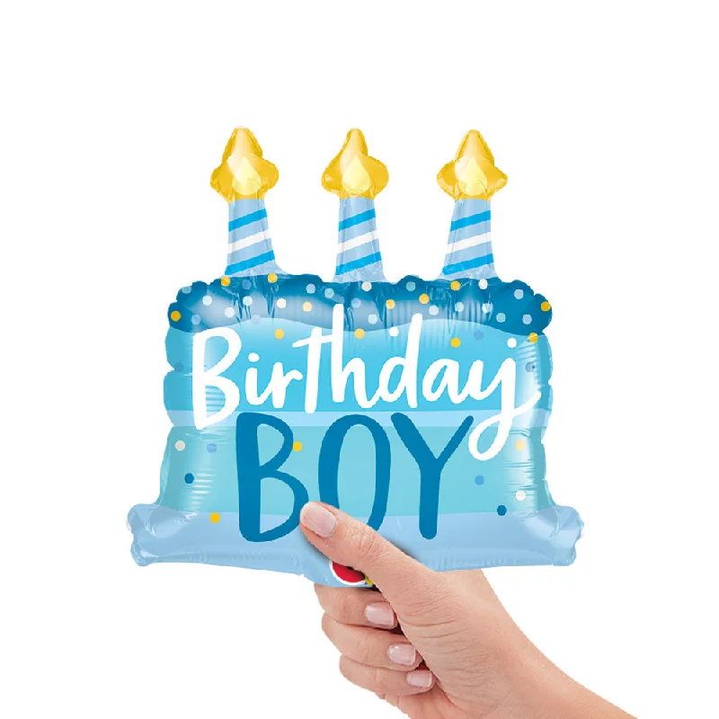 14 inch BIRTHDAY BOY CAKE & CANDLES MINI SHAPE (AIR-FILL ONLY)