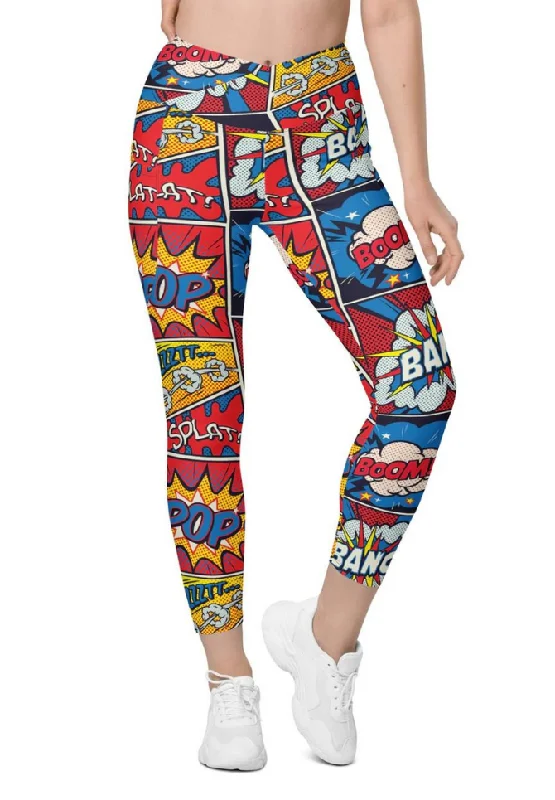 Superhero Comics Crossover Leggings With Pockets