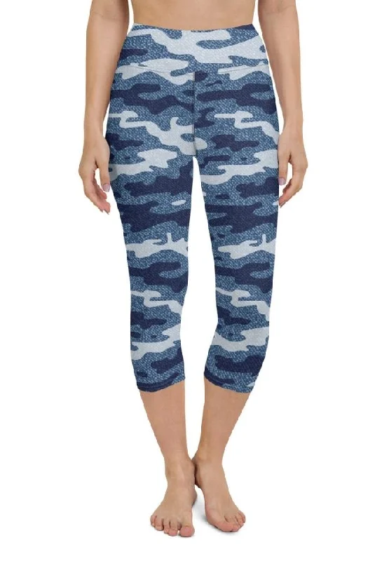 Denim Camo Print Yoga Capris