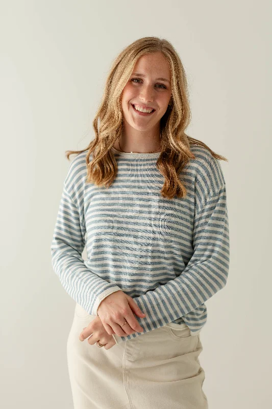 'Ryanne' Sky Striped Tencel Sweater Top in Ivory