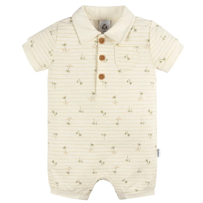 Baby Boys Palm Tree Stripe Collared Romper