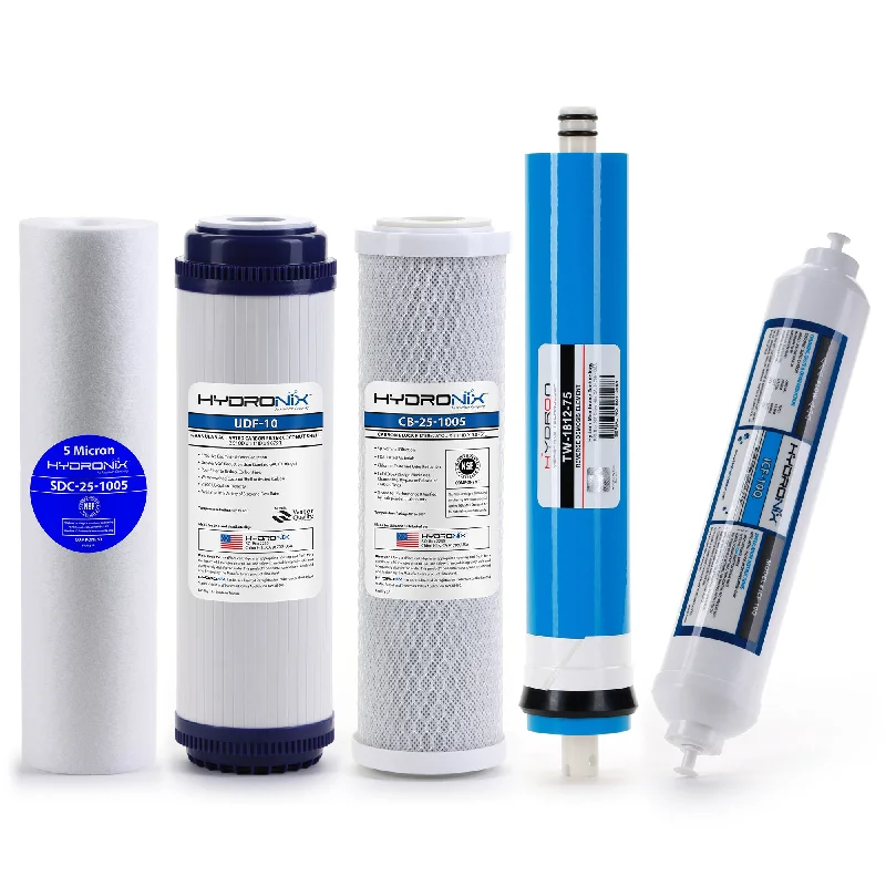 Reverse Osmosis Replacement Filter Set RO Cartridges 5 pcs, 75 GPD Membrane, QC