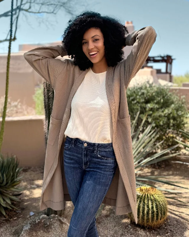 CHOLLA waffle knit duster in Taupe Grey