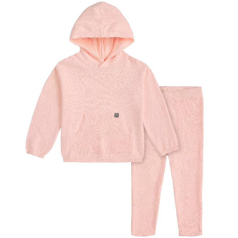 2-Piece Infant & Toddler Pink Hooded Waffle Top and Legging Set