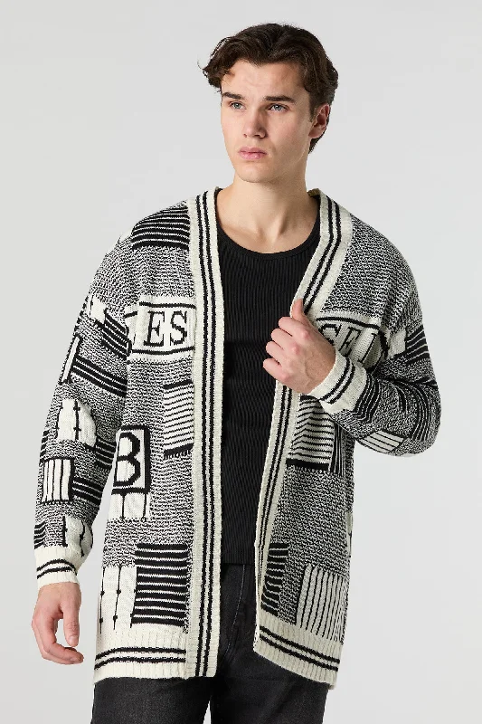 Jacquard Knit Open Front Cardigan