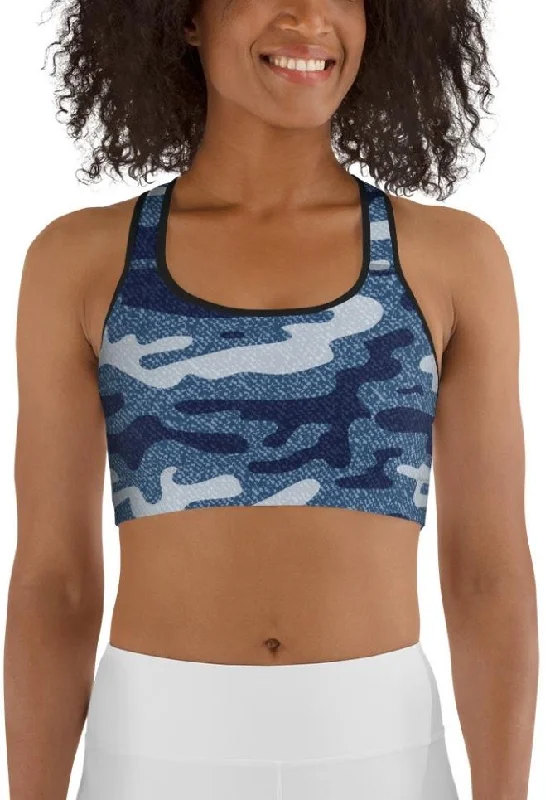 Denim Camo Print Sports Bra