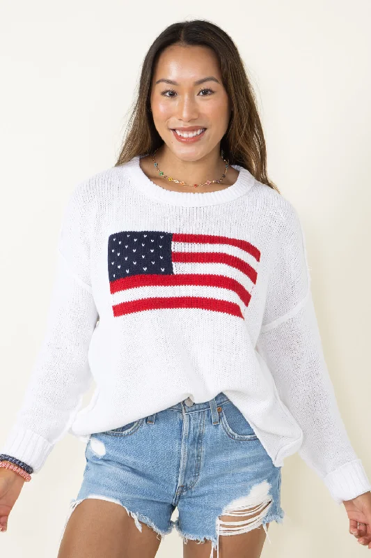 Miracle Knit American Flag Lightweight Sweater for Women in Ivory | F172-IVORY