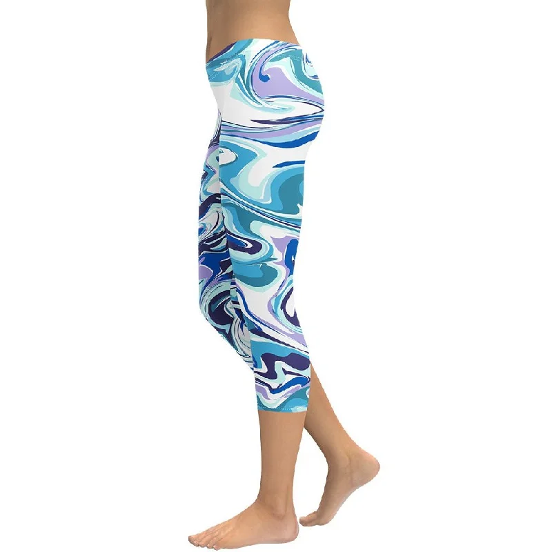 Vibrant Blue Marble Capris