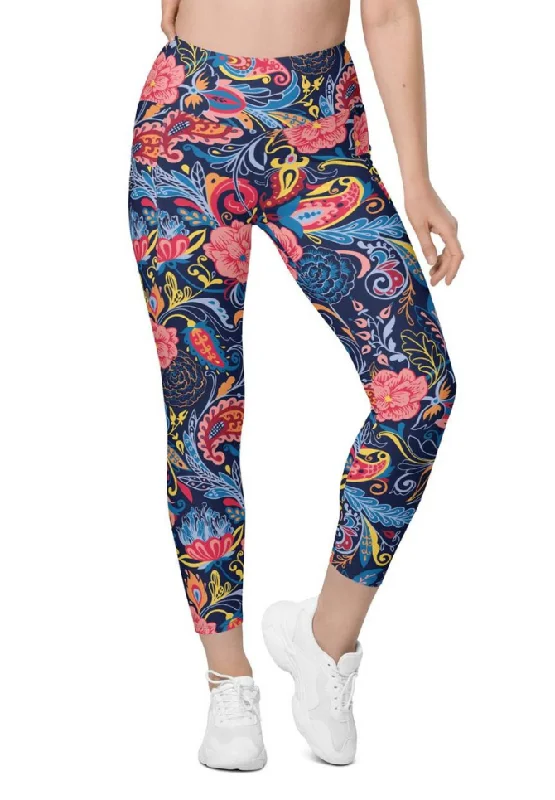 Art Deco Floral Leggings With Pockets