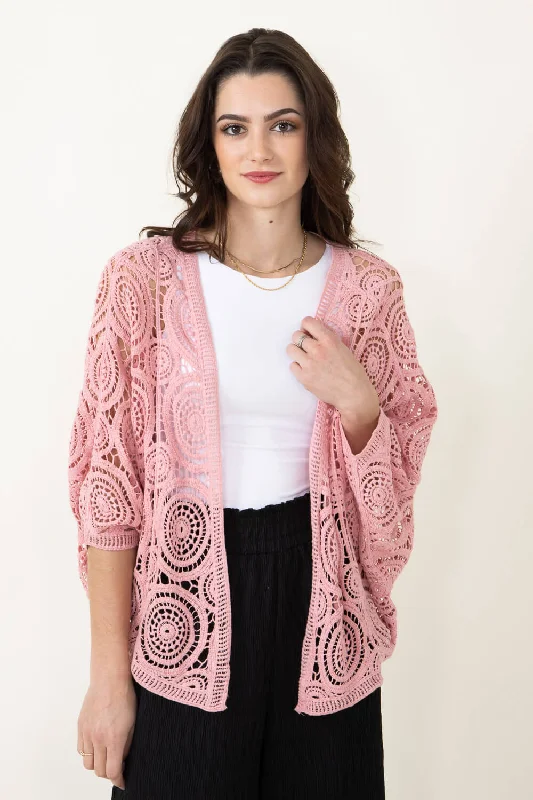 Crop Crochet Cardigan for Women in Peach | ZLC410054-PEACH