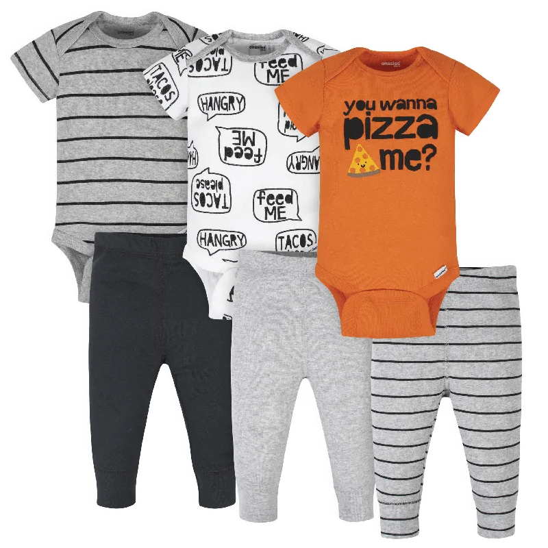 6-Piece Baby Boys Pizza Onesies® Brand Bodysuits & Pants Set