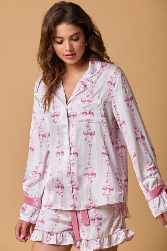 Velvet Bows Pink Pajama Top