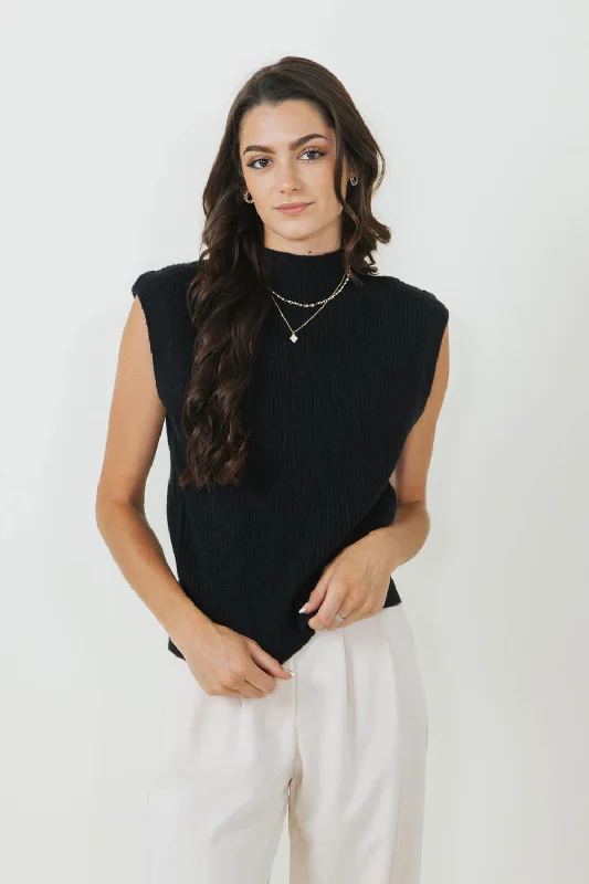 Mock Neck Sweater Vest for Women in Black | MT1546-BLACK