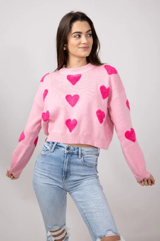 Simply Southern Cropped Valentines Sweater for Women in Pink | PP-0224-SWTR-CRP-VAL