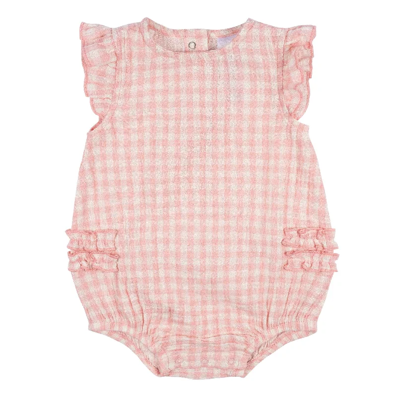 Baby Girls Pink Gingham Gauze Bubble Romper