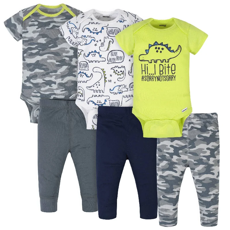 6-Piece Baby Boys Dino Onesies® Brand Bodysuits & Pants Set