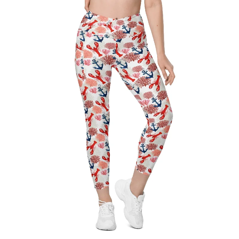 Cute Lobster Crossover Leggings With Pockets