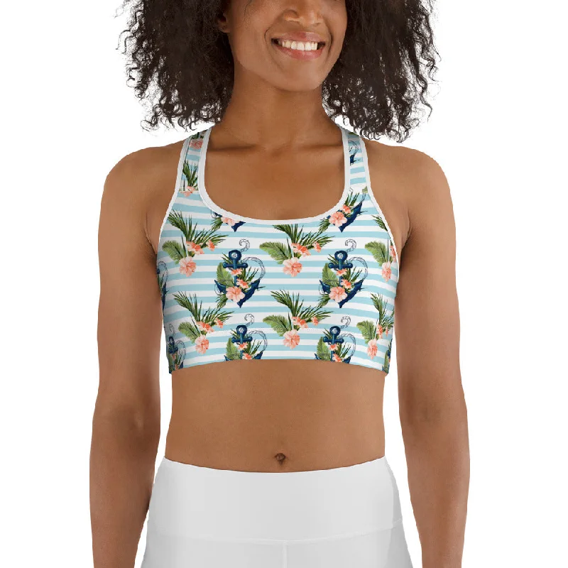 Floral Anchor Sports Bra