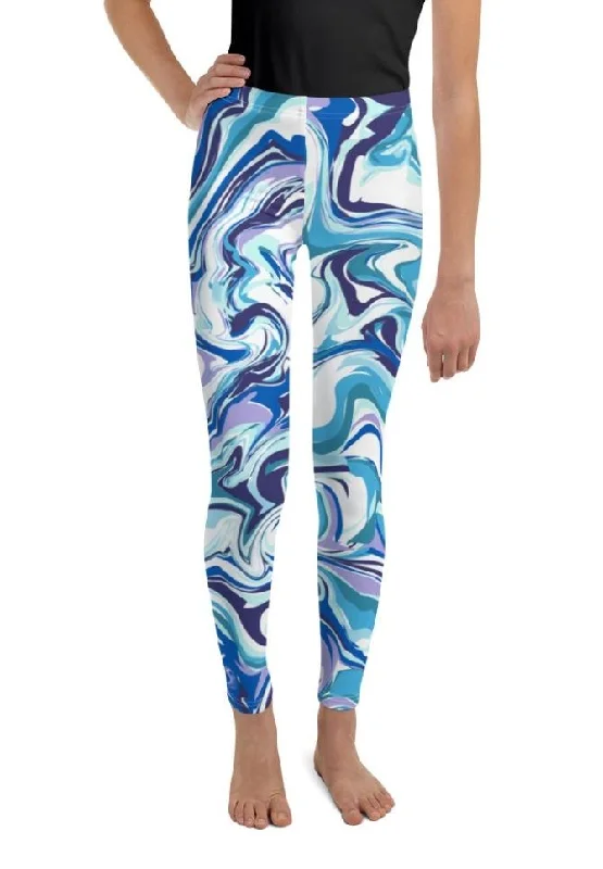 Vibrant Blue Marble Youth Leggings