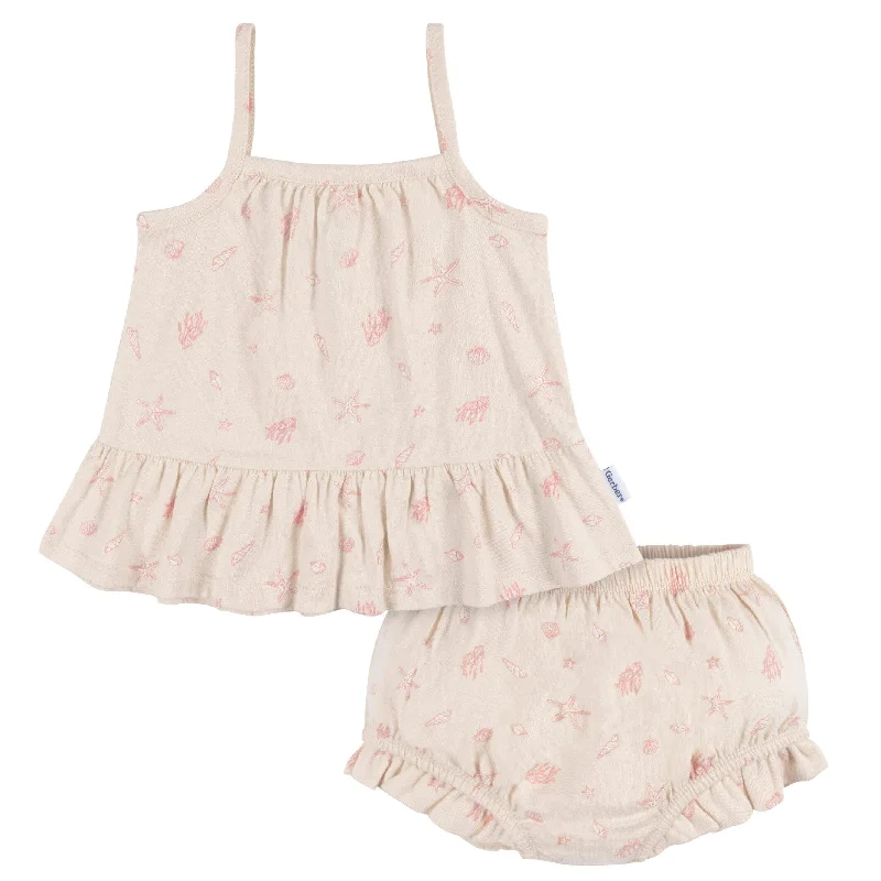 2-Piece Baby Girls Seashells Tank Top and Diaper Cover Set