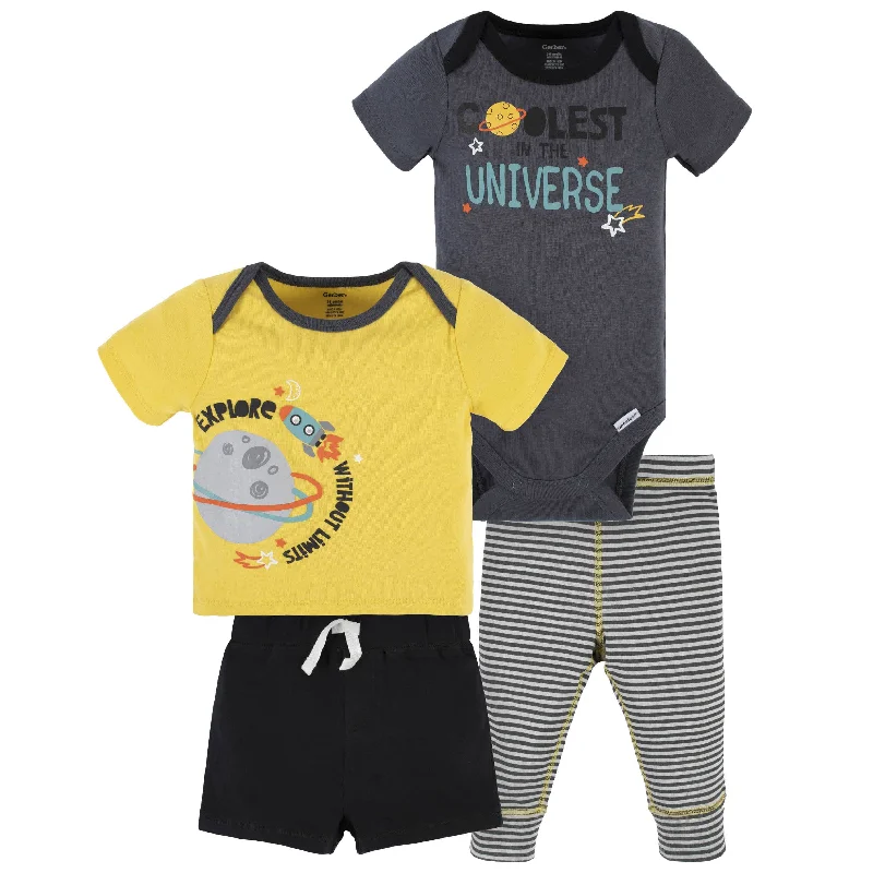 4-Piece Baby Boys Blast Off Onesies® Bodysuit, Tee, Shorts & Pant Set