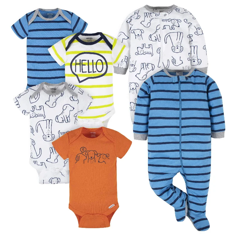 6-Piece Baby Boys Dog Onesies® Brand Bodysuits & Sleep 'n Plays Set