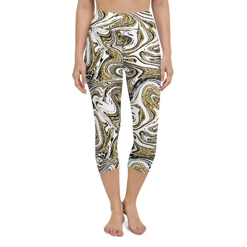 Glitter Print Marble Yoga Capris