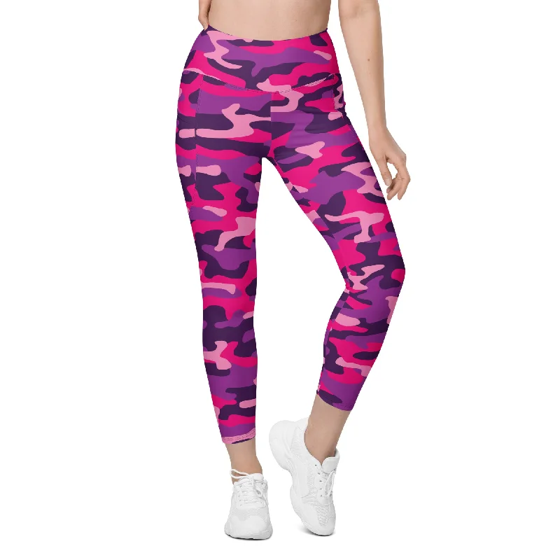 Pink & Purple Camo Leggings With Pockets