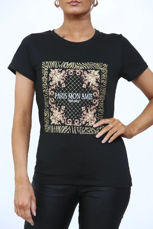 'PARIS MON AMIE ' SLOGAN  PRINT T-SHIRT