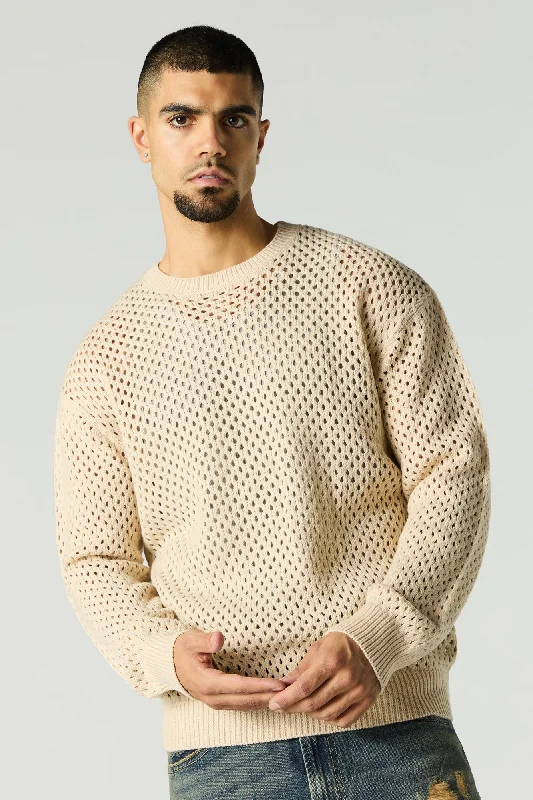 Open Knit Crewneck Sweater