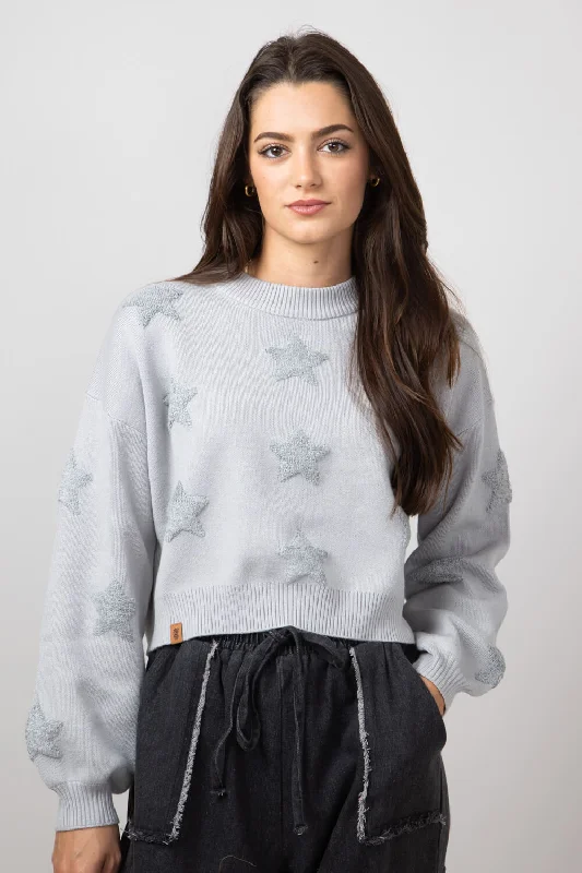 Simply Southern Cropped Star Sweater for Women in Grey | PP-0224-SWTR-CRP-STAR