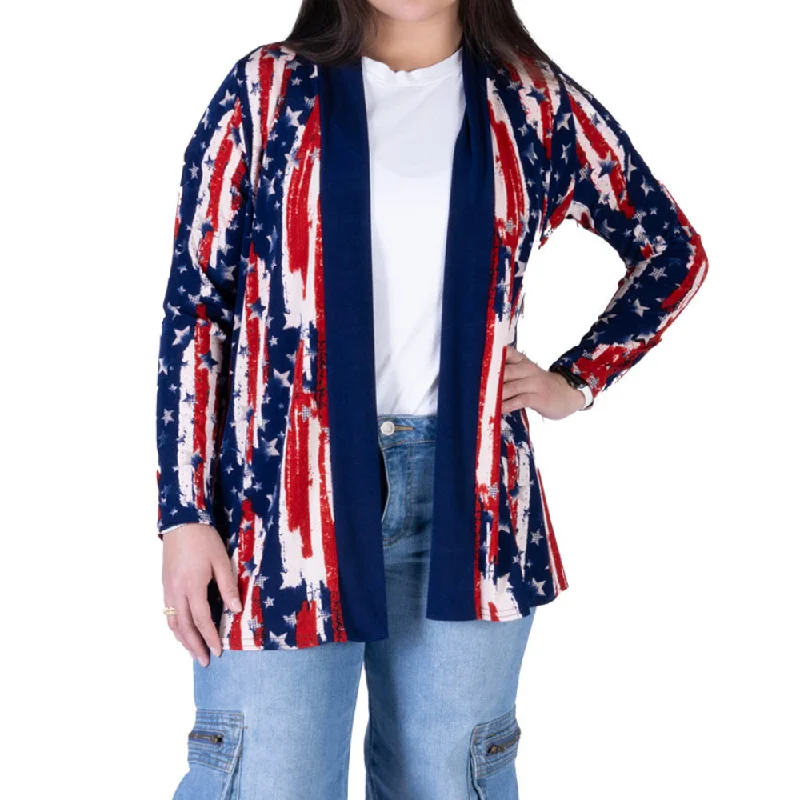 Women's Made in USA Patriotic Twist – Stars & Stripes Cardigan